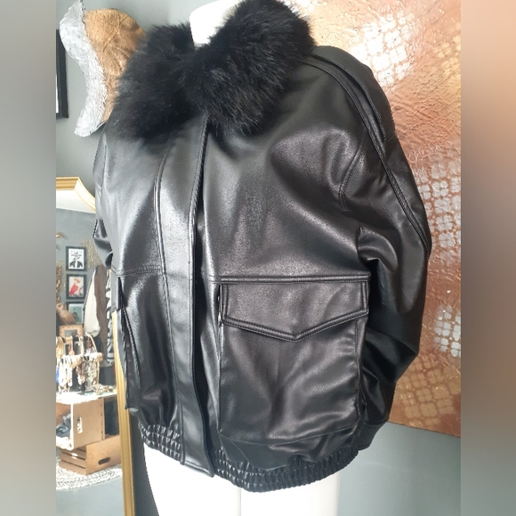 Zara Nwot Black Faux Leather Jacket with Removable Faux Fur Collar - Picture 13 of 16